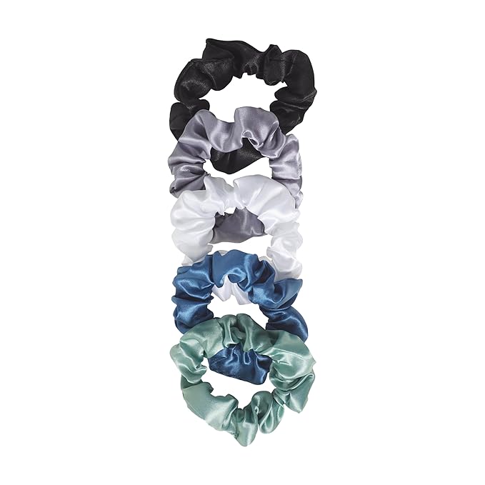 Goody Ouchless Satin Scrunchies - 5 Ct, Cool Tones, Damage-Free Hold, Soft Overnight Scrunchies to Sleep In, Gentle Hair Accessories for Women & Men, All Day Comfort, All Hair Types (Pack of 2)