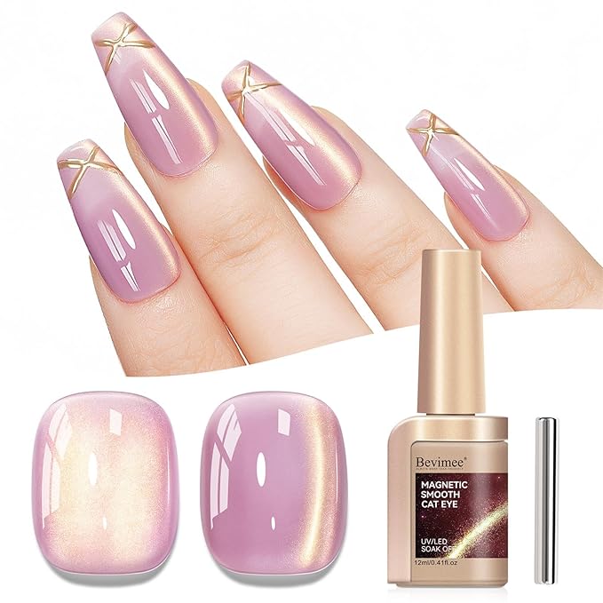 Cat Eye Gel Nail Polish Sheer Pink Purple Glass Jelly Magnetic Nail Polish Gel Shimmer Glitter Gloss Shine Holographic Translucent Color for Nail Art Manicure DIY at Home 12ml