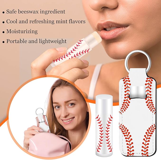 18 Sets Baseball Party Favors Lip Balm and Holder Keychain Bulk Baseball Senior Night Party Supplies Goodie Bags Stuffers Sport Team Gifts Accessories for Women Men Sports Lovers Players Coach