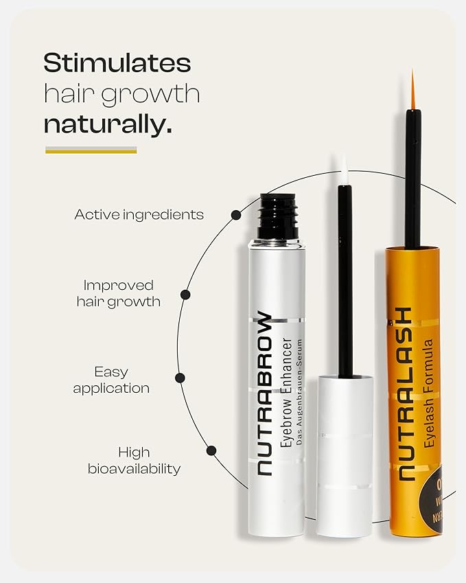 NutraBrow Eyebrow Enhancer & Nutralash Eyelash Formula 2.0 Set I Thicker Brows and Longer Eyelashes in 6-12 Weeks I Lash and Eyebrow Growth Serum I 3ml & 1ml