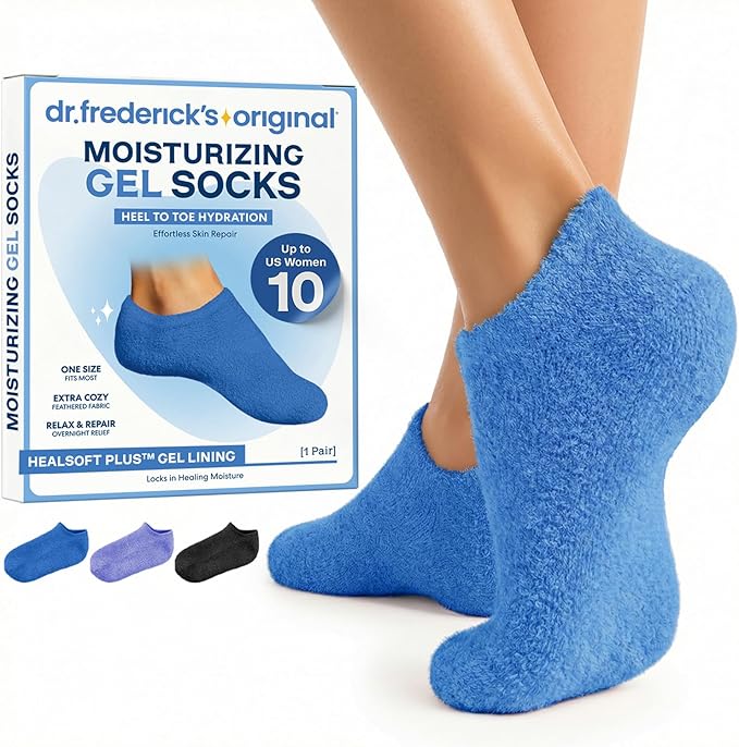 Dr. Frederick’s Original Moisturizing Gel Socks for Men & Women – Dry Feet & Cracked Heel Treatment – Full Foot Gel Lining with Mango Butter, Shea Butter, Jojoba & Coconut Oil (Blue Haven)