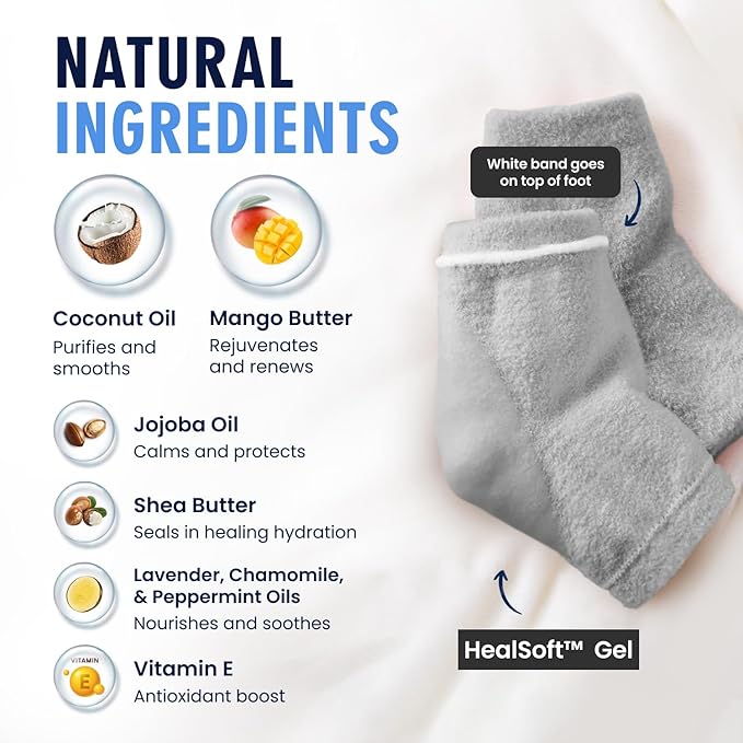 Dr. Frederick’s Original Moisturizing Fuzzy Heel Socks - Cozy Gel-Lined Socks for Dry Cracked Heels - 2 Pairs - Overnight Foot Care with Olive Oil, Vitamin E - Gifts for Women & Men - Mellow Moon