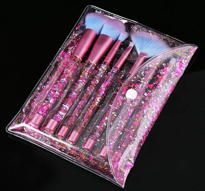 Unicorn Fan Makeup Brush Set,Crystal Sparkles Blue Blush Powder Fan Lip Eye Shadow Eyebrow Eye Blender Brush in Set