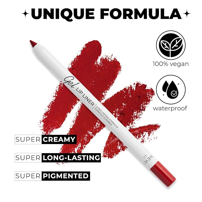 Lamel Gel Lip Liner Pencil - Ruby Red - 2-in-1 Waterproof Lip Liner - 8-Hour Wear, Creamy Texture, Sharpenable, High Pigment - Provides Smooth Finish or Full Coverage - N.411