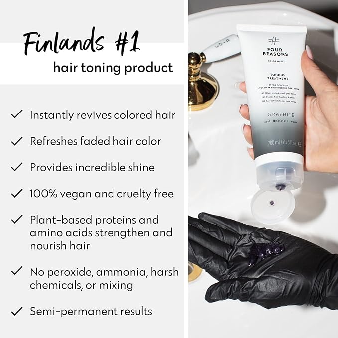 FOUR REASONS Color Mask, Graphite (27 Colors) – Hair Gloss & Color Depositing Conditioner – Semi Permanent Hair Toner for Color-Treated Hair Color For Women – Vegan & Cruelty-Free - 6.76 fl oz