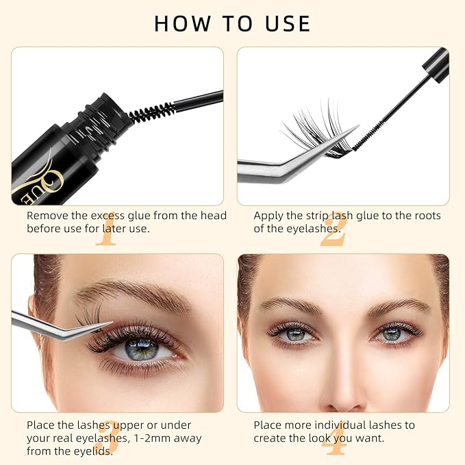 QUEWEL Lash Clusters 240Pcs Cluster Lashes 30D 0.07C Curl Mix8-14mm Individual Lashes Soft&Comfortable DIY Eyelash Extension at Home(30D 0.07C MIX8-14)