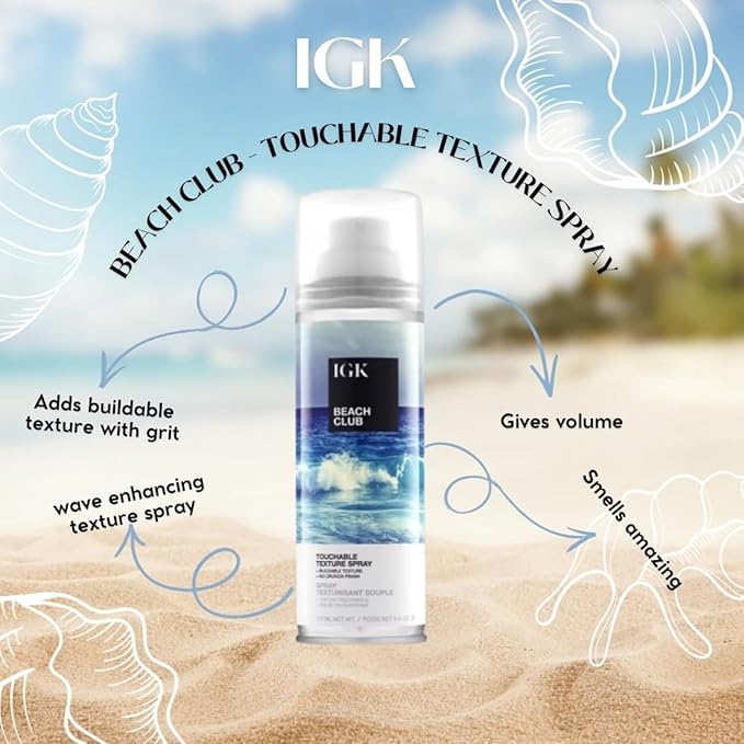 IGK Beach Club Texture Spray for Hair Travel Size | Instant Volume, Texture and Hold | Salt-Free, Non-Drying Finishing Spray | Vegan + Cruelty-Free | 1.7 Fl Oz (Pack of 2)