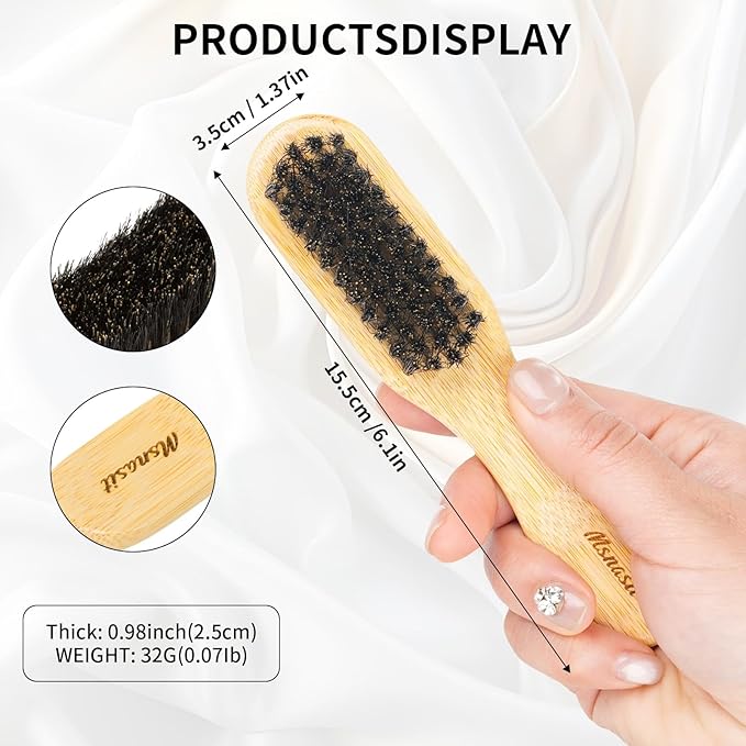 Bamboo Slick Back Hair Brush, Boar Bristle Smoothing Hair, Anti Frizz, Edge Control, Bamboo Hairbrush for All Hair Style-Mini Size