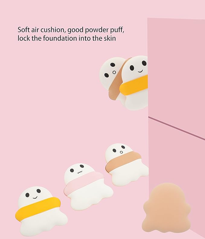 3Pcs Cute Makeup Powder Puff，Ghost Sponge Foundation Puff, Air Cushion Blush Puff，Halloween Gifts