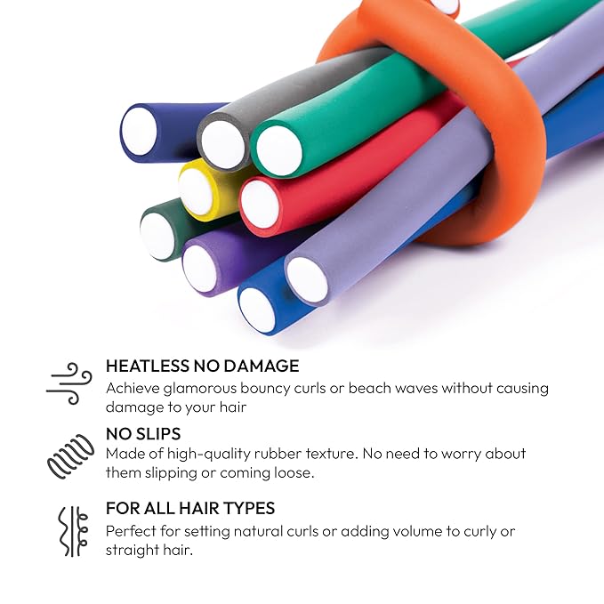 Red by Kiss Flexi Rods 7", 1/2" Diameter - Heatless Hair Curler for 90S Glamorous Bouncy Curls Beach Waves, No Slips, Sleep Styler (6 PCS x 3 Packs)