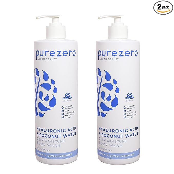 Purezero Hyaluronic Body Wash Deep Moisturizer - Soft Skin Hydration - Moisturizing Skin Cleanser + Coconut Water - No Sulfates, Parabens, Dyes (2 Pack)