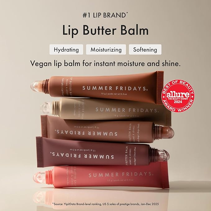 Summer Fridays Tinted Lip Butter Balm - Conditioning Vegan Lip Balm for Instant Moisture, Shine & Hydration - Sheer-Tinted, Soothing Skincare (Vanilla & Vanilla Beige)
