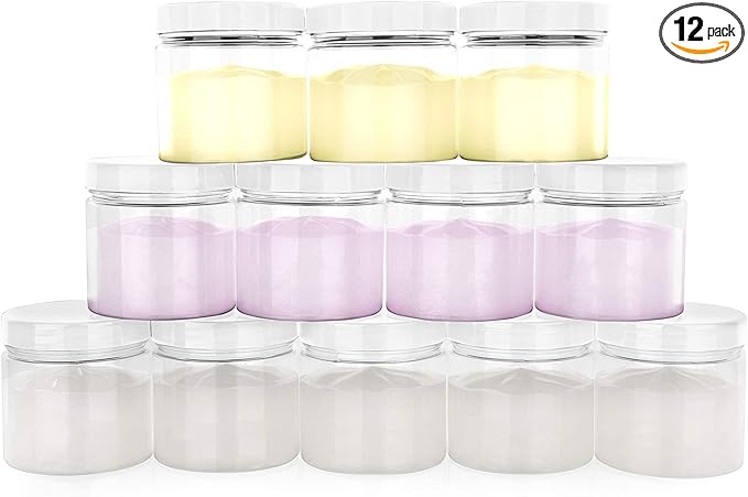 Healthy Packers® Small Plastic Jars with Lids 4 oz, 12-Pack - Clear Plastic Jars with Screw-On Tops for Slime, Crafts, Body Butter, Sugar Scrubs, Cosmetic Storage, Small Containers with Lids (White)