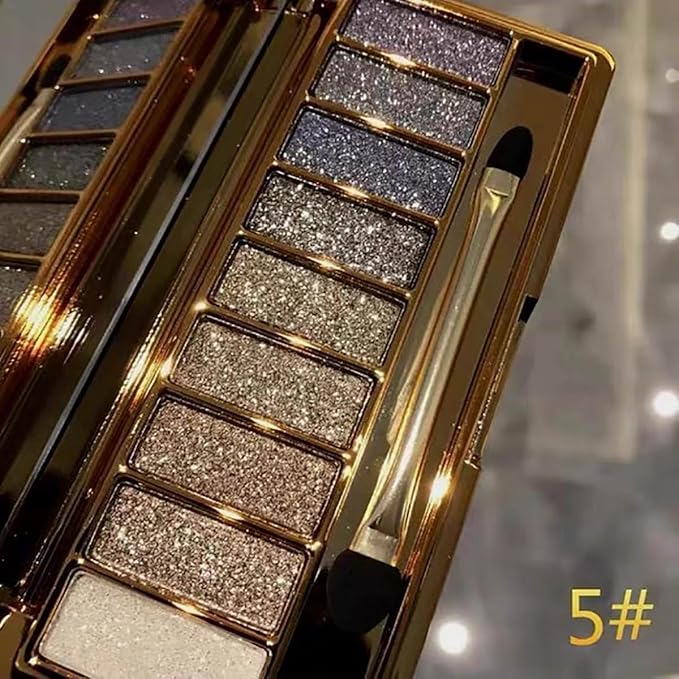 Glitter Eyeshadow Palette, 9 Colors Sparkle Shimmer and Matte Eye Shadow, Highly Pigmented Waterproof Long Lasting Makeup Set (Color 5)