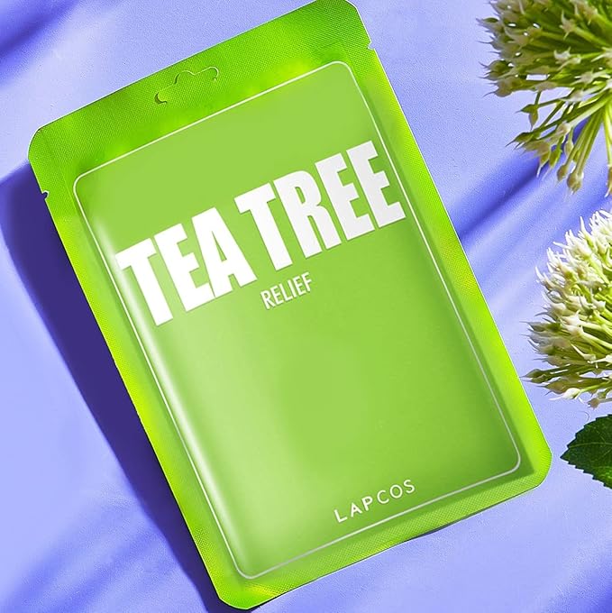 LAPCOS Derma Tea Tree Sheet Mask - Soothing & Calming Face Mask with Althaea Flower Extract for Irritated & Sensitive Skin - Breathable, Lightweight TMF-Cell Sheet - Korean Skin Care (Pack of 5)