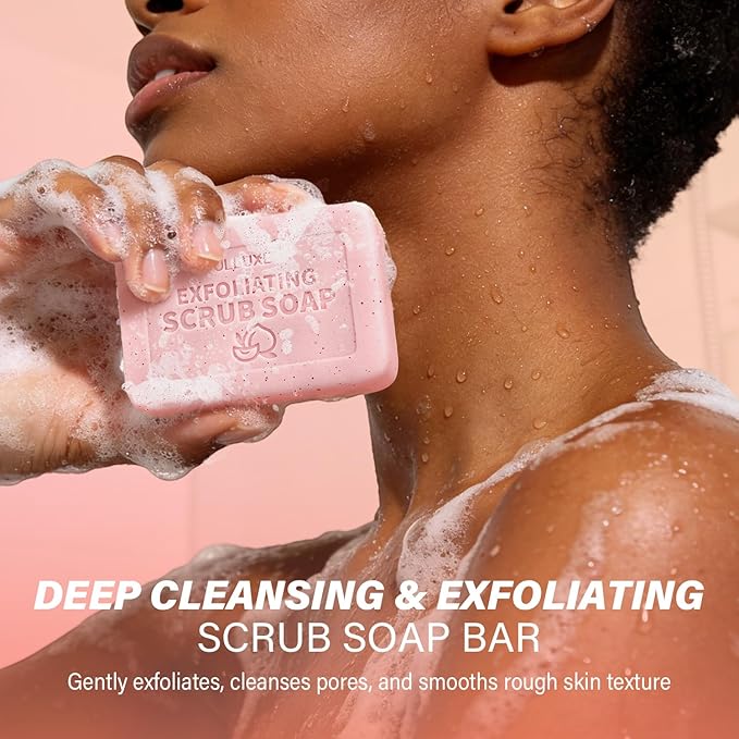 Body Scrub Soap Bar, Pre-shave Exfoliating Bar Soap with BHA Salicylic Acid & Shea Butter, Smooths Rough Bumpy Skin, Skin Soft, Moisturizing & Gentle for All Skin Types, Peach Scent, 3.53 oz Each
