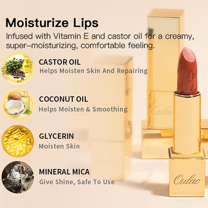 Oulac Matte Nude Lipstick with Glow Metallic Finish - Vegan Lipstick for Women, Creamy Texture, Hydrating Clean Beauty Formula, High-End Magnetic Hook Design, GM14