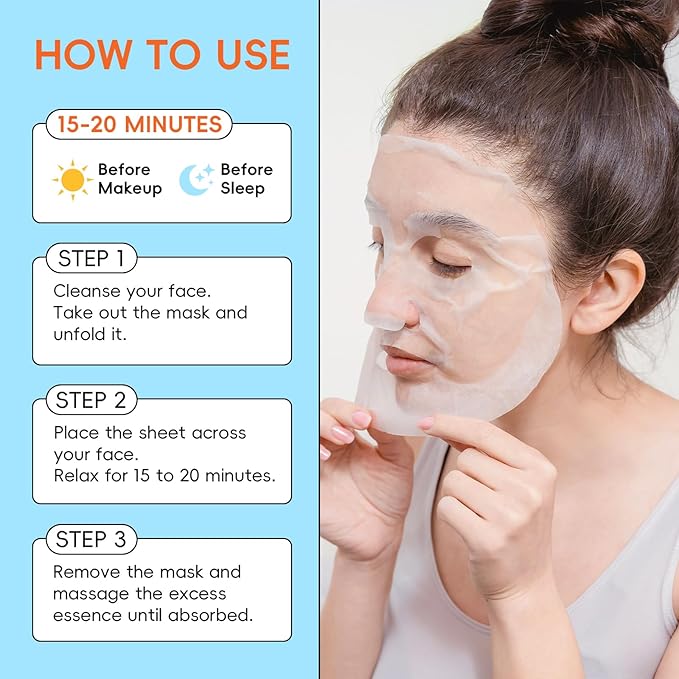 QUIYUM 14 Pack Citrus Sheet Mask - Hydrating Facial Masks for All Skin Types, Skincare Set, Spa Gift for Women & Teens