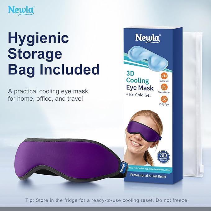 Contoured Cooling Gel Eye Mask: Snug Fit Cold Compress for Puffiness Migraines Dark Circles Sinus Eye Strain - Fits All Head Sizes - Daily Relaxation Beauty Care Travel (Purple)