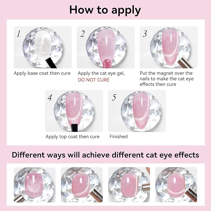 Cat Eye Gel Nail Polish, Pink Moonlight Manetic Nail Polish with Magnet Stick for Holographic Shimmer Cateye Glitter Effect UV Nail Valentine's Day Art Manicure Salon DIY Home