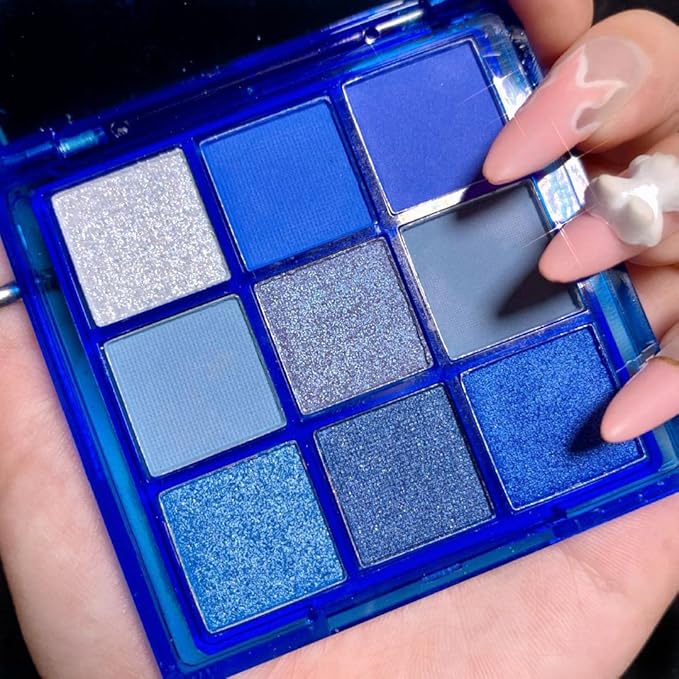 BAISEN DIARY 9 Colors Eyeshadow Palette - Blue Eyeshadow Theme, High Pigmented Blendable Matte & Glitter Shimmer Finishes, Long Lasting Eye Makeup for Christmas & Music Festivals(Blue)