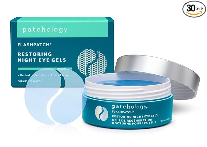 Patchology FlashPatch Restoring Night Eye Gel Patches with Retinol, Squalane & Peptides – Hydrogel Under Eye Masks for Fine Lines, Dark Circles & Puffiness – Overnight Eye Care (30 Pairs)