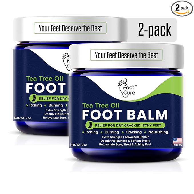 FOOT CURE Tea Tree Oil Balm – Moisturizer for Dry Cracked Feet – Instantly Hydrates & Soothes Irritated Skin & Athlete's Foot – Best Foot Care for Women and Men (Pack of 2)