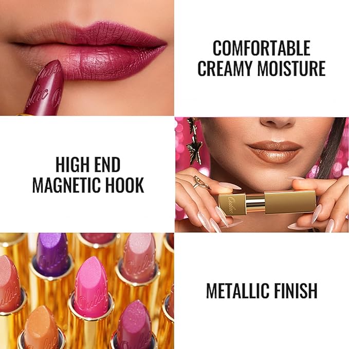 Oulac Metallic Orange Lipstick Set for Women High Payoff Lipcolor with Moisturizing Formula, Vegan Beauty, Full-Coverage Lip Color 4.3g X 3PCS, 02+05+06