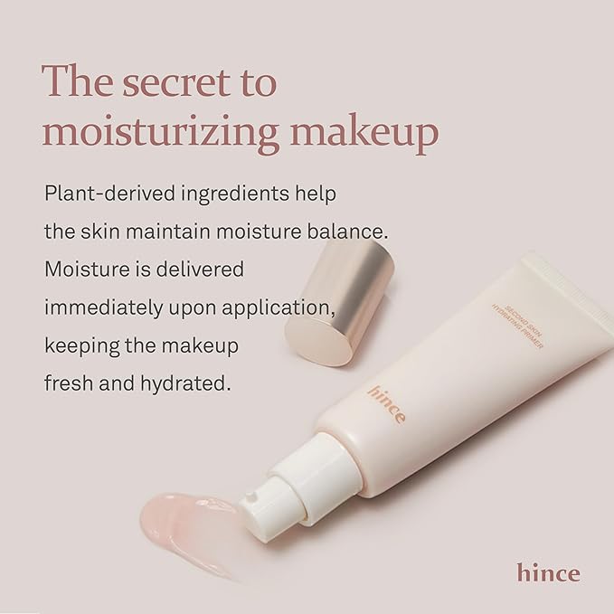 Hince Second Skin Hydrating Primer Makeup Boosting Moisturizing Primer for Lasting Pore Coverage Smooth & Supple Skin, 1.35 fl.oz. Light Pink