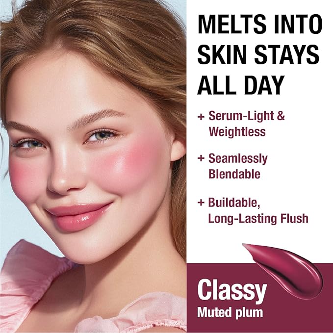 DEAR DAHLIA Petal Drop Liquid Blush (Classy) - US Exclusive Color, Natural Dewy Glow Serum Blush, Buildable & Blendable, Sheer Watercolor Finish, Vegan Korean Makeup for Cheeks, 0.14 oz