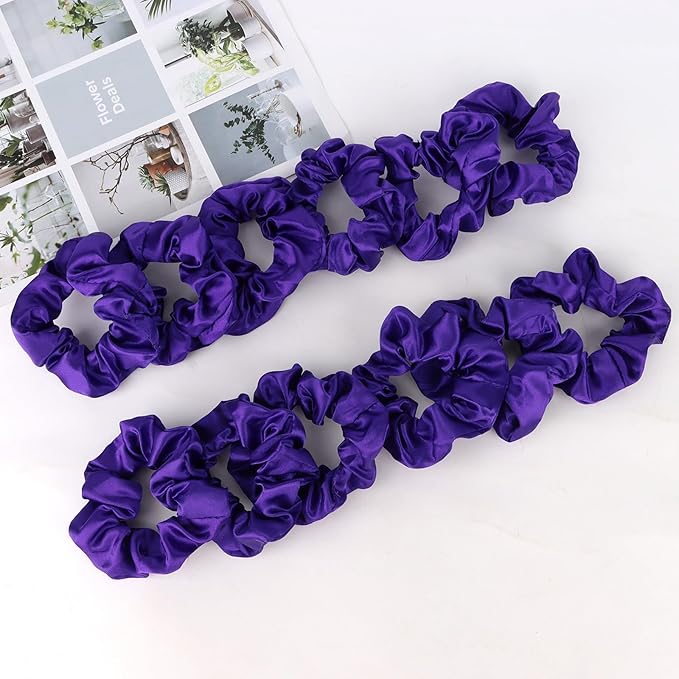 Silk Satin Scrunchies for Women Girls 12 PCS Hot Purple Hair Scrunchies Silk Satin Hair Ties for Thick Hair Bulk Hair Ties Hair Accessories