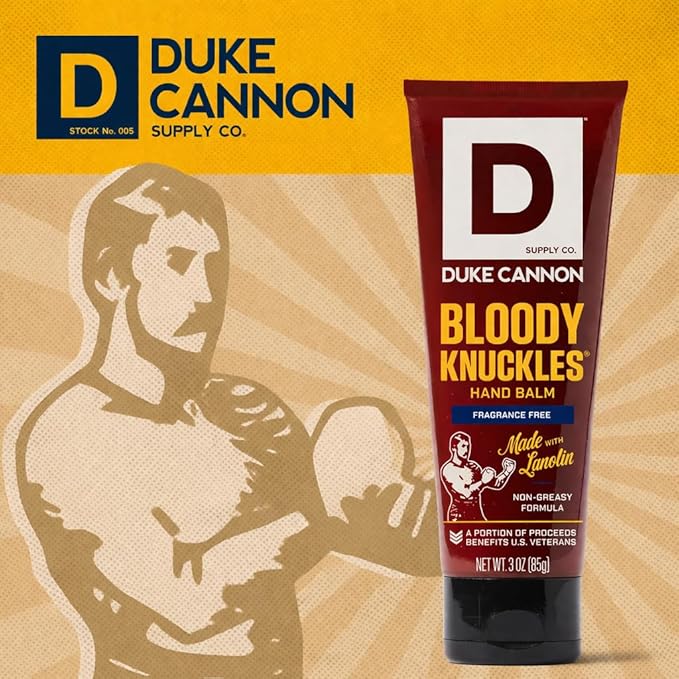Duke Cannon Bloody Knuckles Hand Repair Balm - Unscented Moisturizing Cream, Non-Greasy Lanolin Formula for Dry, Cracked Hands, 3 oz. (Travel Size)