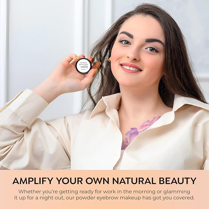 Mineral Eyebrow Powder by NuBeauti - Natural Brow Makeup Kit with Angled Contour Brush for Precision Sculpting to Color Eyebrows Precisely for Beautiful Perfect Professional Brows - (Dark Brown)