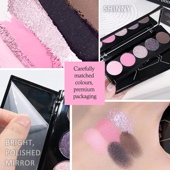 CAKAILA Pink Black Brown 5Colors Eye Shadow Palette Makeup with Mirror,Neutral Vegan Eyeshadow Palette for Older Women Waterproof Long Lasting Naturing-Looking sombras para ojos,Cruelty Free