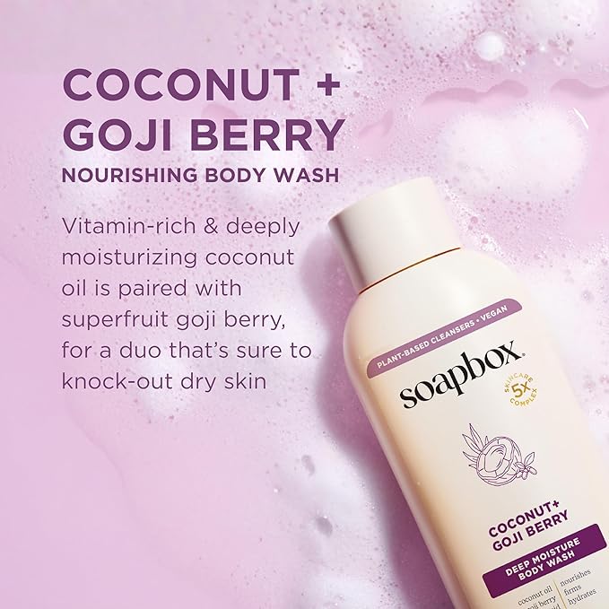 Soapbox Moisturizing Body Wash, Coconut & Goji Berry Shower Gel - Hydrating Natural Body Wash with Shea Butter - Clean Ingredients Free of Harsh Chemicals, Sulfates, Parabens & Silicones - 2 Pack
