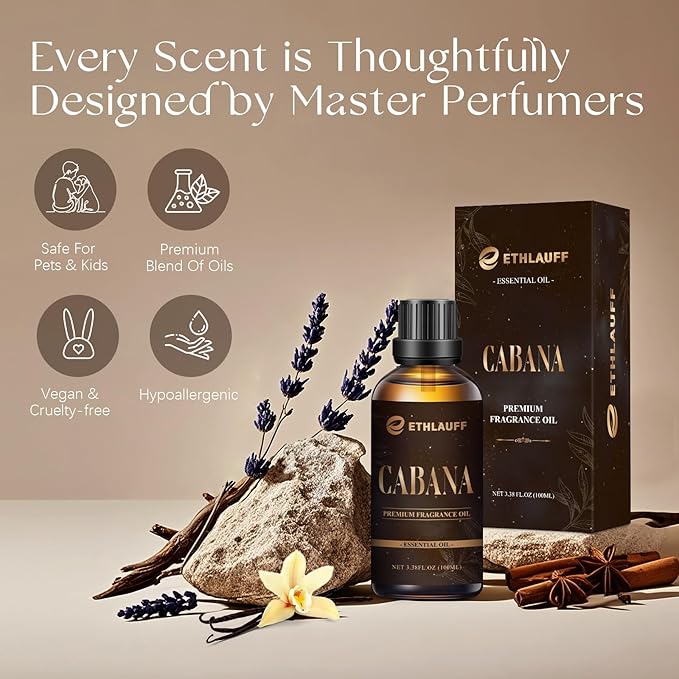 Cabana Hotel Diffuser Oil | Aromatherapy Fragrances Inspired by 5-Star Hotels | Luxurious Scents, Premium Fragrance Oil Blend for Waterless Diffusers and Crafting - 100ml, 3.38 fl oz