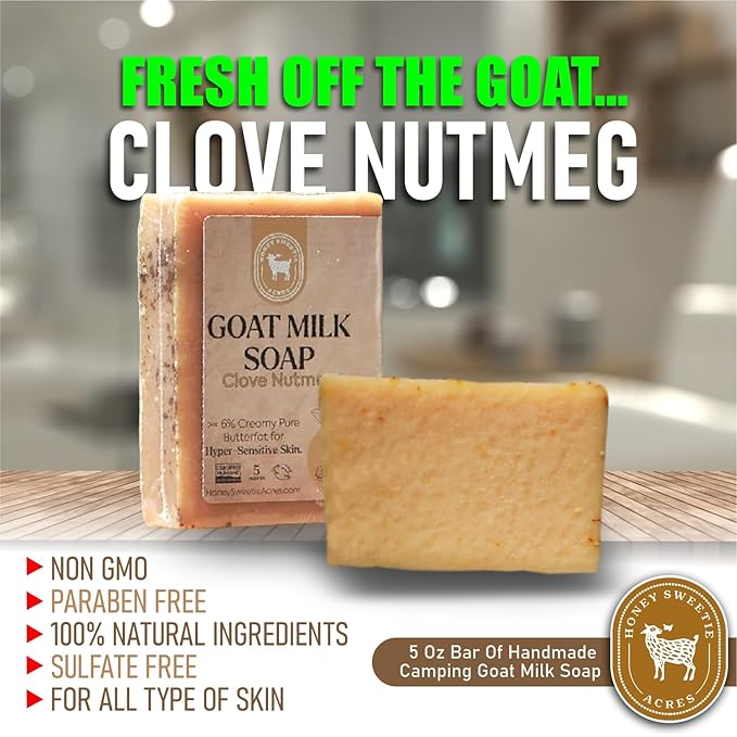 Honey Sweetie Acres 2-Pack Clove Nutmeg Goat Milk Soap - Handmade 5 oz Bar, Made with Natural Ingredients, Moisturizing & Gentle, Made in the USA