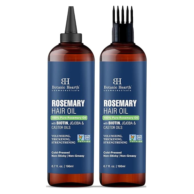 Botanic Hearth Hair Oil for Hair Growth | Rosemary Oil for Hair Growth with Biotin, Castor & Jojoba | Hair Relaxers & Dry Scalp Treatment | Color Safe | All Hair Types | Set of 2 (6.7 Fl Oz)