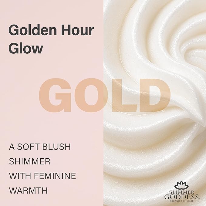 Glimmer Goddess Shimmer Body Butter with Organic Whipped Shea Butter for Hydration, Moisturizing & Silky Natural Glow - Gold Sexy, 4 oz