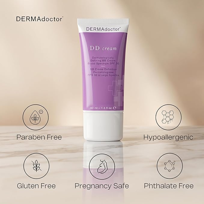 DERMAdoctor Tinted Moisturizer with SPF 30, Mineral DD Cream, Universal Tint Primer, Hydrating Face Moisturizer with SPF, Lightweight Sheer Coverage Broad-Spectrum Zinc Oxide Sunscreen, All Skin Types