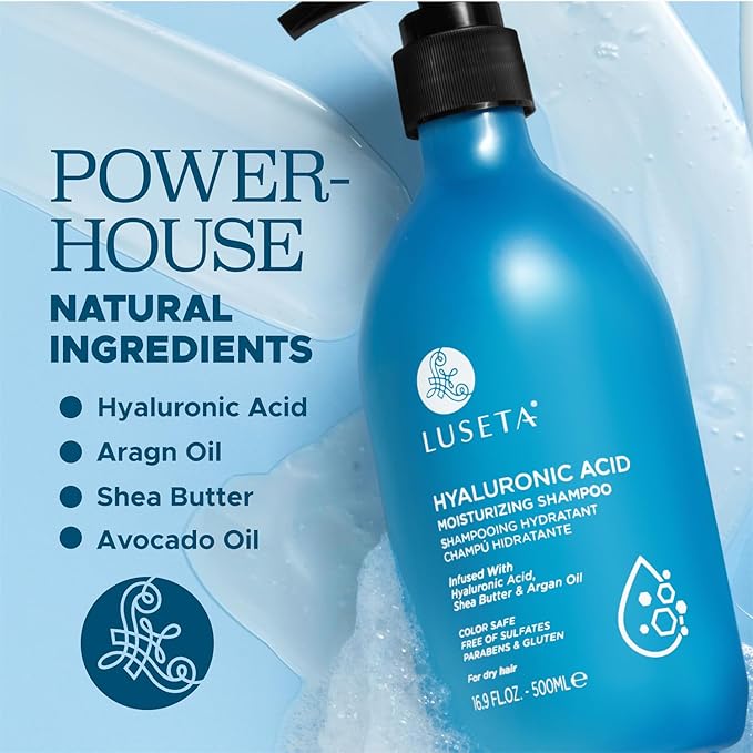 Luseta Hyaluronic Acid Moisturizing Shampoo for Dry and Damaged Hair, Sulfate Free Shampoo and Conditioner for Women Infused with Avocado Argan Oil and Shea Butter Paraben-Free 16.9oz