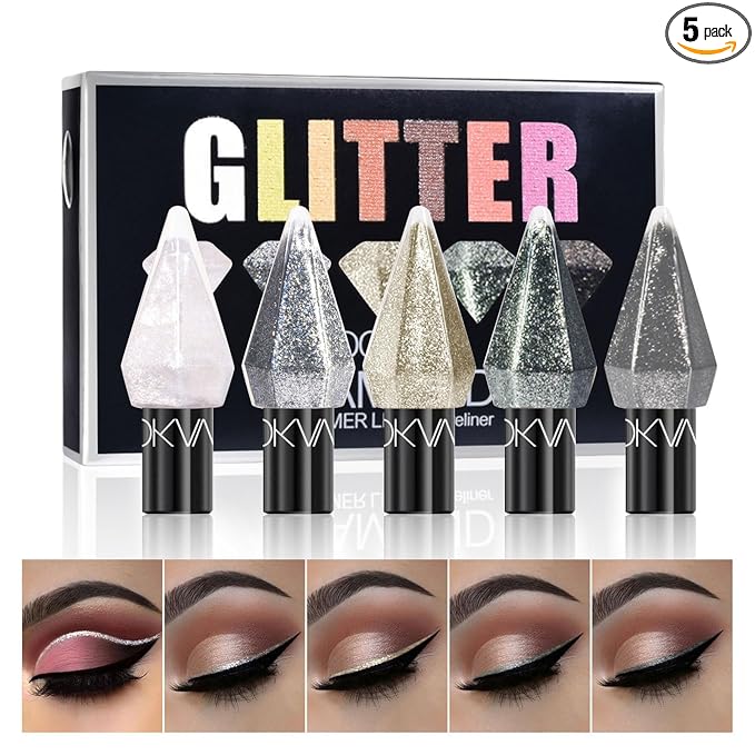 6 Pcs Liquid Glitter Eyeshadow Set Colorful Eyeliner with Long-Lasting and Waterproof Shinning Eye Shadow Gift for Women Eye Makeup(Diamond B)