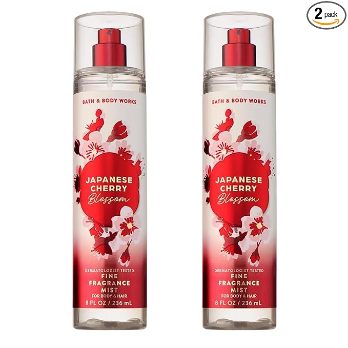 Bath & Body Works Japanese Cherry Blossom Fine Fragrance Mist, Body Spray & Perfume for Women, Long-Lasting Personal Fragrance, Iconic Floral Scent, 8 fl oz - 2 Pack