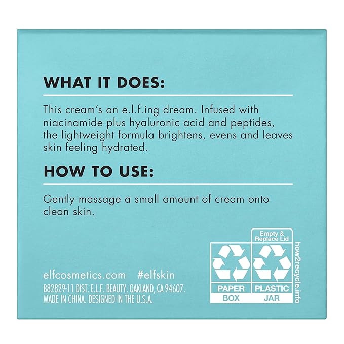 e.l.f. SKIN Holy Hydration! Face Cream with Hyaluronic Acid, Niacinamide & Peptides, Nourishing & Plumping Moisturizer, Vegan & Cruelty-Free