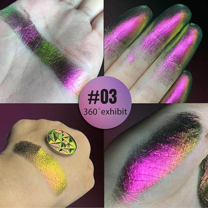 DE’LANCI Multichrome Iridescent Glitter Eyeshadow Makeup, Intense Color Shifting Single Chameleon Eyeshadow Palette, Super Pigmented Pink Rose Gold Green Shimmery Duo Chrome Colorful Eye Shadow