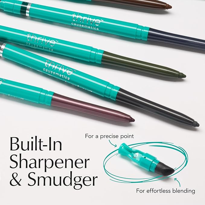 Thrive Causemetics Infinity Waterproof Eyeliner Pencil, Built In Sharpener & Smudge Tip, Long Lasting, Smudge Proof, Hyaluronic Acid & Shea Butter, Vegan, Cruelty Free, Nalie (Chocolate Brown Shimmer)