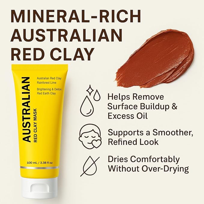 Australian Red Clay Face Mask, Mineral-Rich Detox Mud Mask with Kakadu Plum, Rainforest Lime, Caviar Lime ＆ Desert Lime Extracts (1)