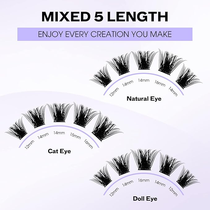 DIY Lash Clusters for Using at Home: Wendy, Natural, Fluffy, Wispy, Waterproof, Anime, Manga, Cat Eye, 0.07mm, D Curl, 12-16mm, FD18+B, FD0318