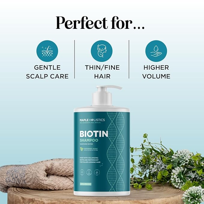 Volumizing Biotin Shampoo for Thinning Hair - Invigorating Peppermint Shampoo for Fine Hair with Argan Coconut and Olive Oils - Vegan & Color Safe - Paraben Silicone & Sulfate Free (32 Fl Oz)