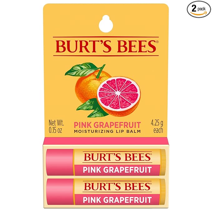 Burt's Bees Lip Balm - Pink Grapefruit, Lip Moisturizer With Responsibly Sourced Beeswax, Tint-Free, Natural Origin Conditioning Treatment, 2 Tubes, 0.15 oz.
